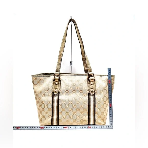 Authenticated Gucci Tote Bag With Heart Charm Canvas 139261 Brown & Beige Shoulder Bags